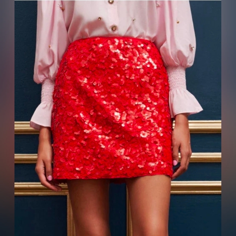 Sister Jane Dream Royal Sequin Bright Red Mini Skirt - Picture 4 of 7